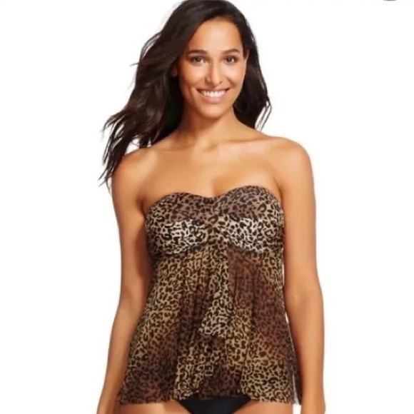 Merona Cheetah print tankini swimsuit top size M - Picture 1 of 14